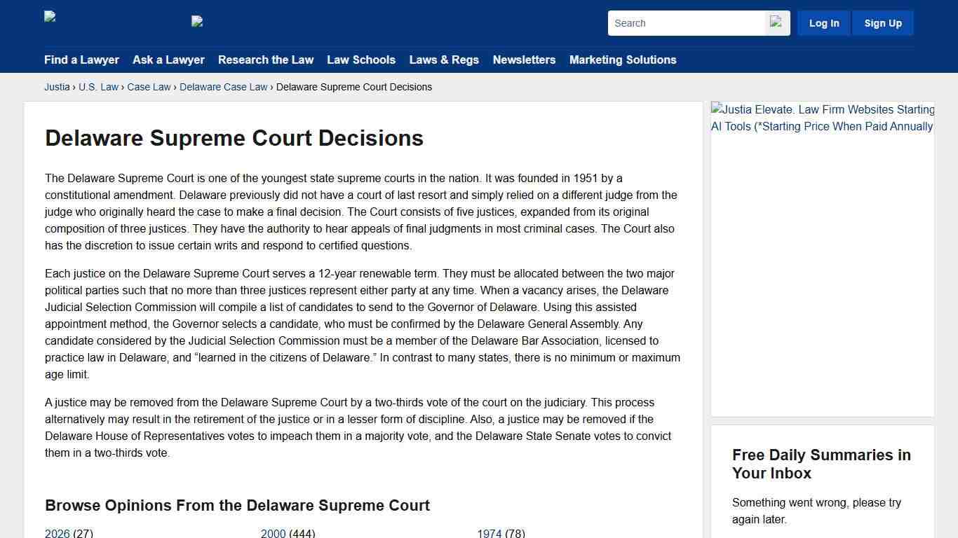 Delaware Supreme Court Decisions :: Delaware Case Law :: Delaware Law :: U.S. Law :: Justia