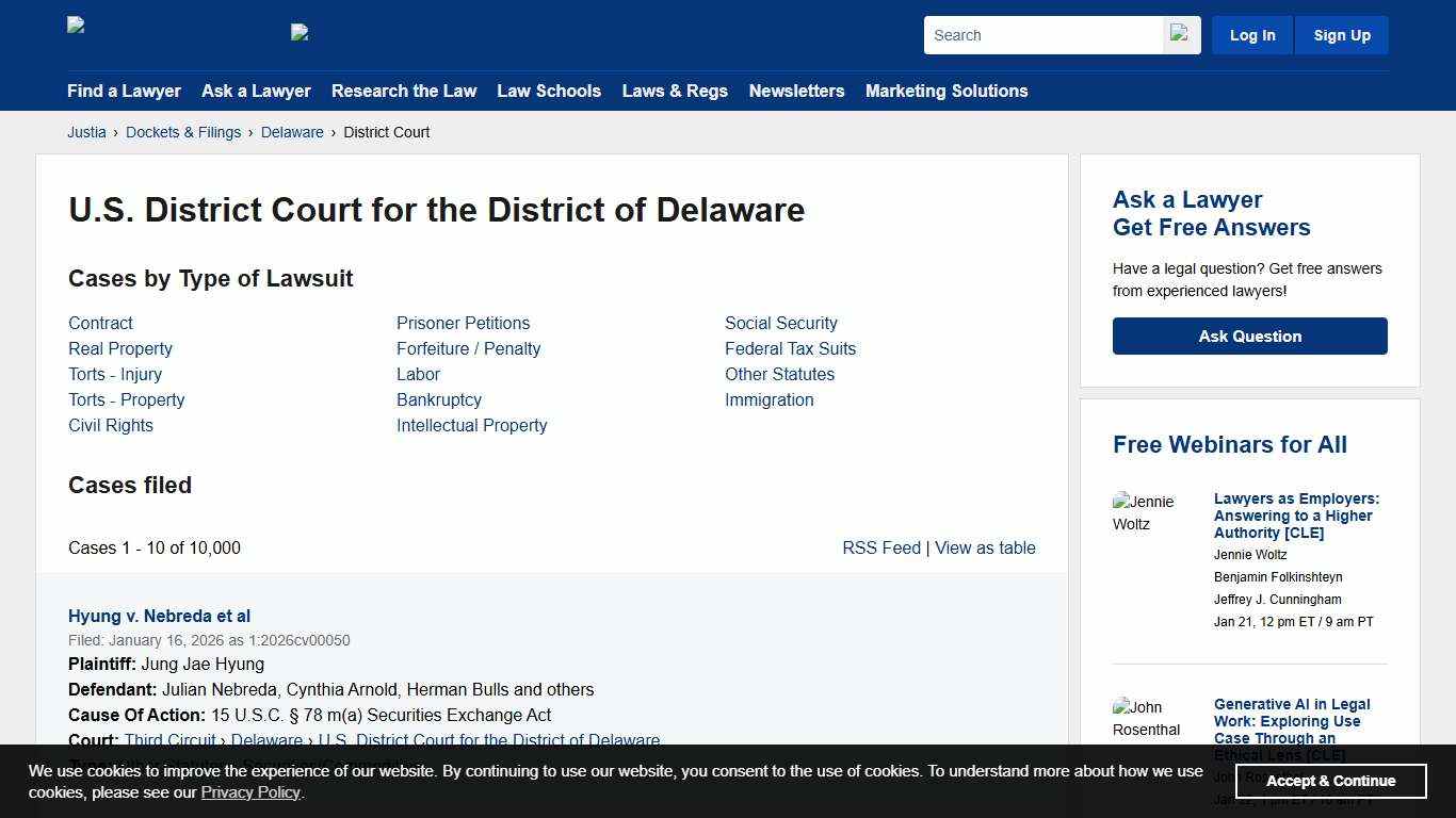 Cases, Dockets and Filings in the U.S. District Court for the District of Delaware | Justia Dockets & Filings