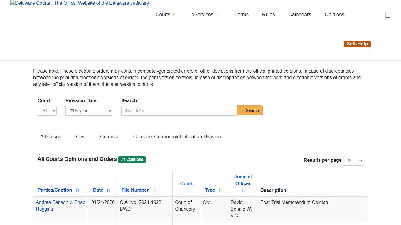 Opinions - Delaware Courts - State of Delaware